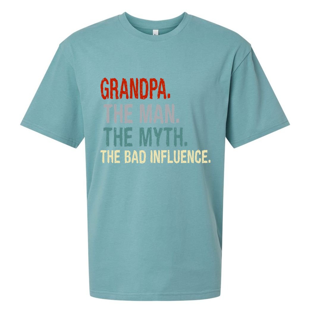 Grandpa Man Myth The Bad Influence Humor Sueded Cloud Jersey T-Shirt