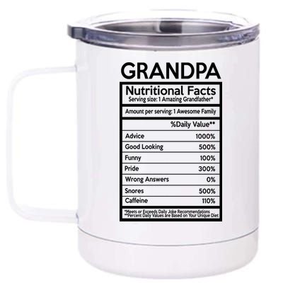 Grandpa Nutritional Facts 12 oz Stainless Steel Tumbler Cup