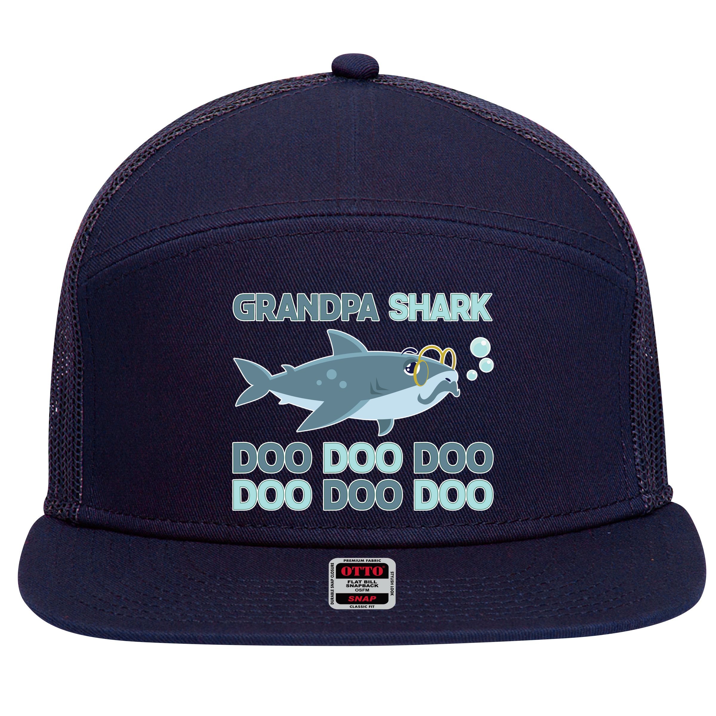 Grandpa Shark Doo Doo Doo 7 Panel Mesh Trucker Snapback Hat