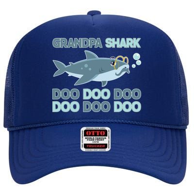 Grandpa Shark Doo Doo Doo High Crown Mesh Back Trucker Hat