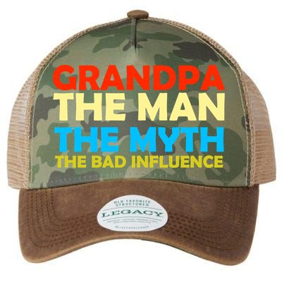 Grandpa The Man The Myth The Bad Influence Legacy Tie Dye Trucker Hat