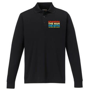 Grandpa The Man The Myth The Bad Influence Performance Long Sleeve Polo