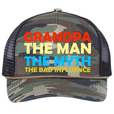 Grandpa The Man The Myth The Bad Influence Retro Rope Trucker Hat Cap