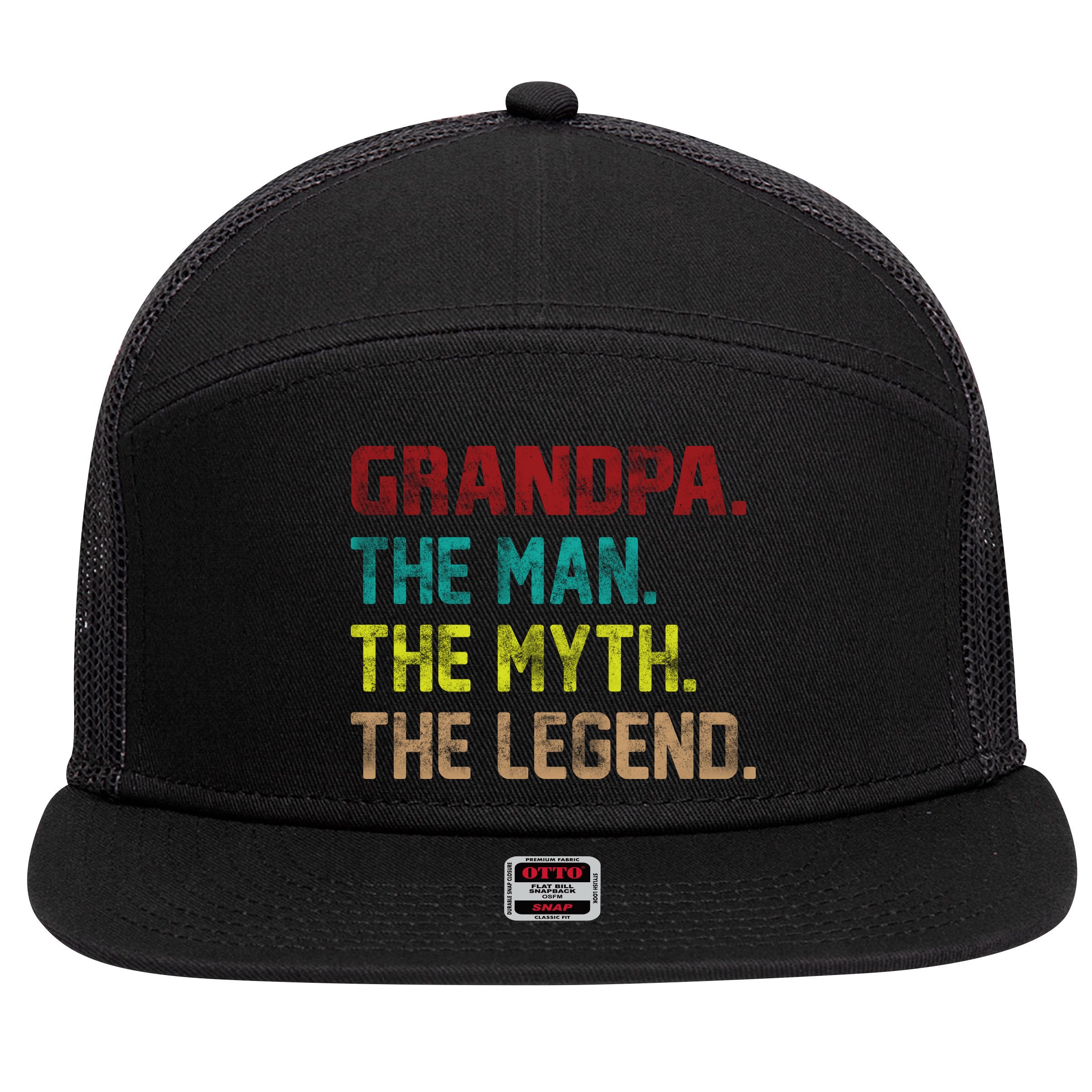 Grandpa The Man The Myth The Legend  7 Panel Mesh Trucker Snapback Hat