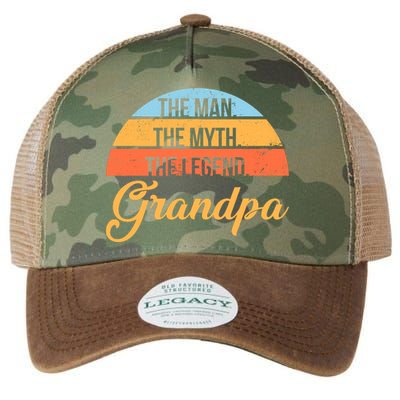 Grandpa The Man The Myth The Legend Saying Legacy Tie Dye Trucker Hat