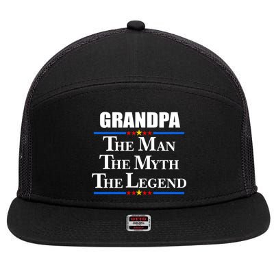 Grandpa The Man The Myth The Legend Stars 7 Panel Mesh Trucker Snapback Hat