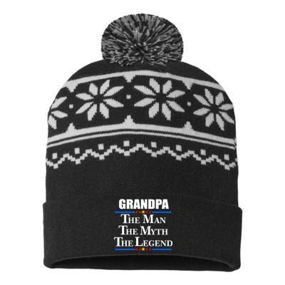 Grandpa The Man The Myth The Legend Stars USA-Made Snowflake Beanie