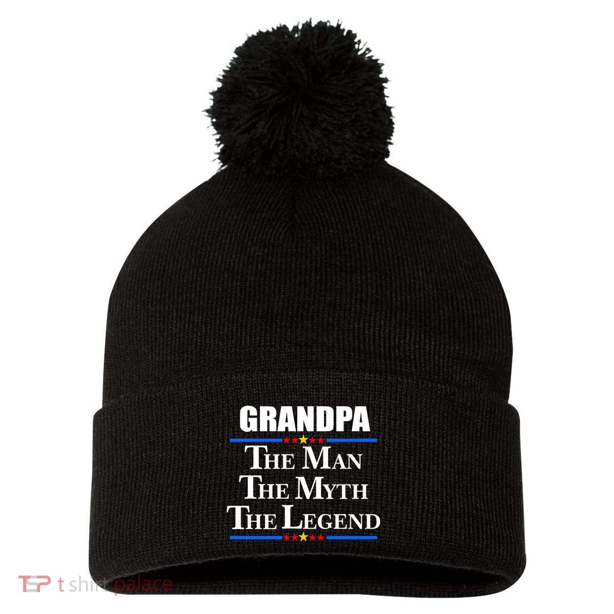 Grandpa The Man The Myth The Legend Stars Pom Pom 12in Knit Beanie