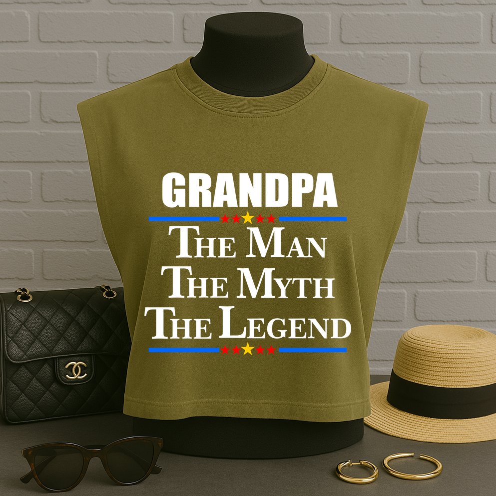 Grandpa The Man The Myth The Legend Stars Garment-Dyed Women's Muscle Tee