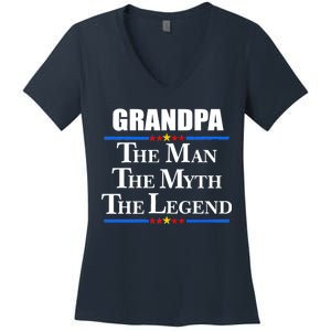 Grandpa The Man The Myth The Legend Stars Women's V-Neck T-Shirt