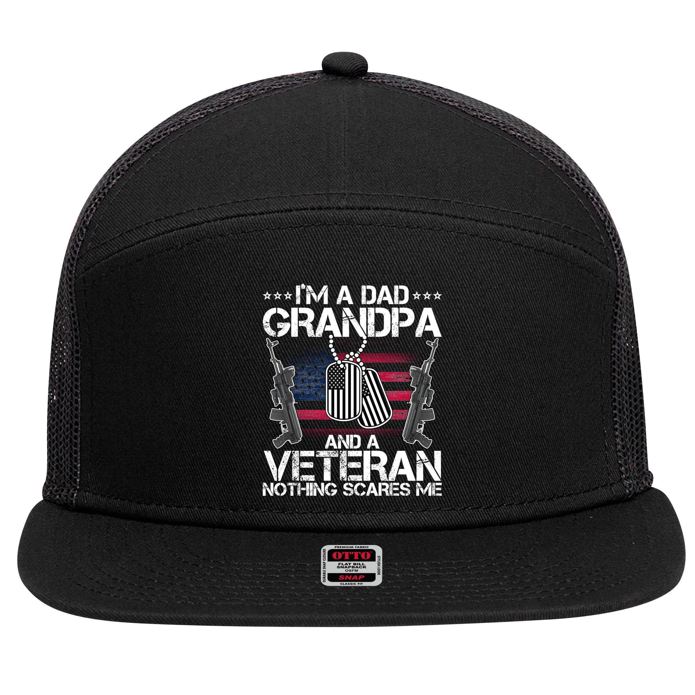 Grandpa Veteran Nothing Scares Me 7 Panel Mesh Trucker Snapback Hat