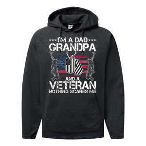 Grandpa Veteran Nothing Scares Me Performance Fleece Hoodie