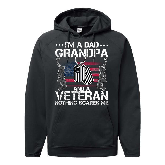 Grandpa Veteran Nothing Scares Me Performance Fleece Hoodie