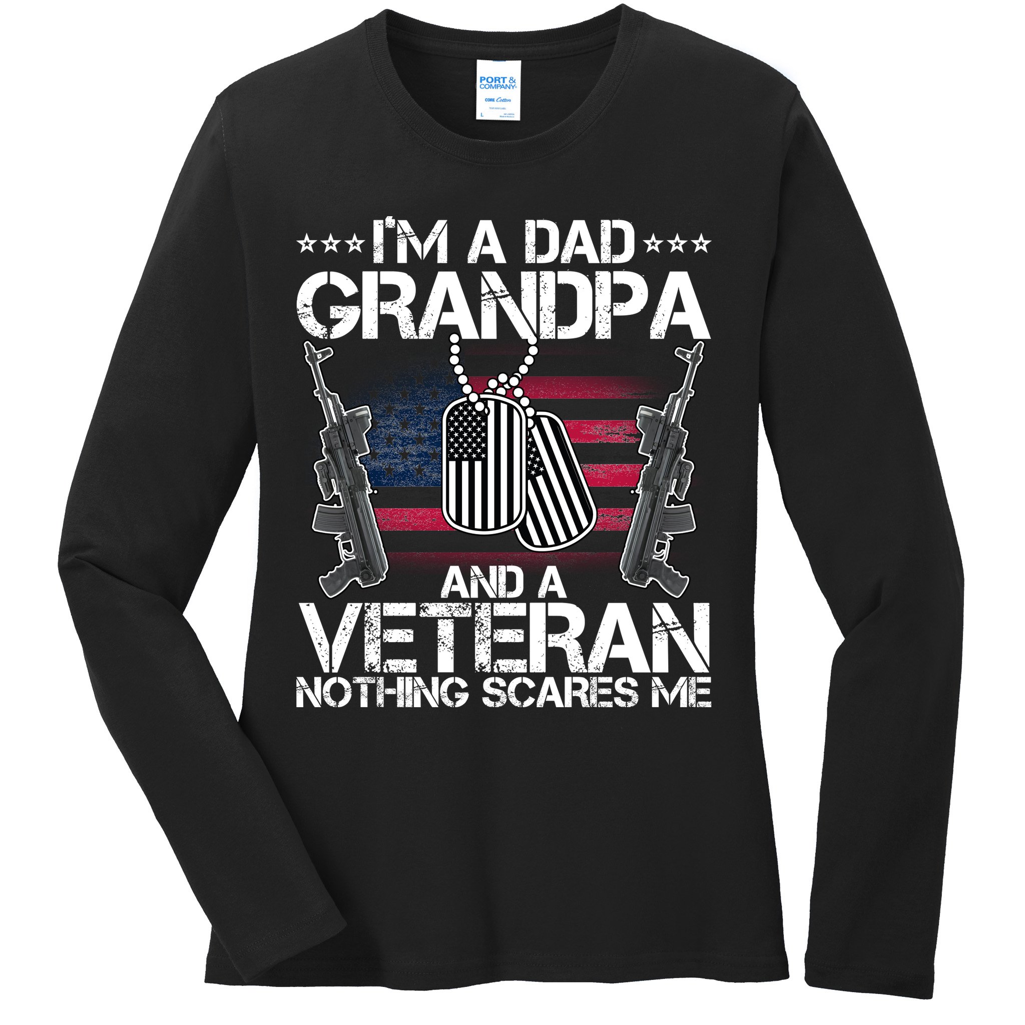 Grandpa Veteran Nothing Scares Me Ladies Long Sleeve Shirt