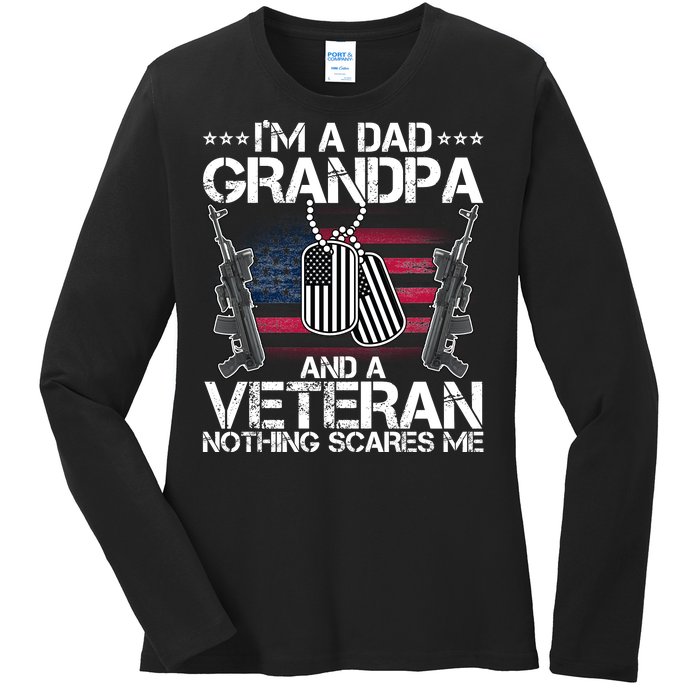 Grandpa Veteran Nothing Scares Me Ladies Long Sleeve Shirt