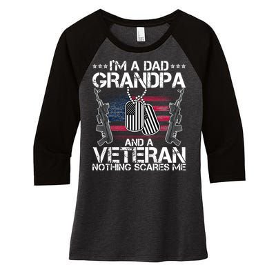 Grandpa Veteran Nothing Scares Me Women's Tri-Blend 3/4-Sleeve Raglan Shirt