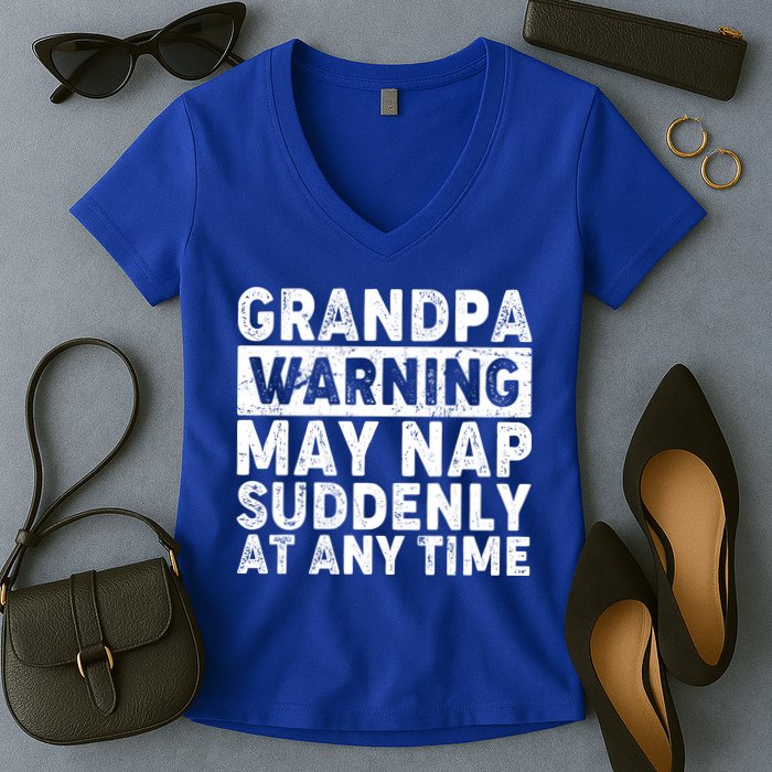 Grandpa Warning May Nap Suddenly At Any Time Women's V-Neck T-Shirt