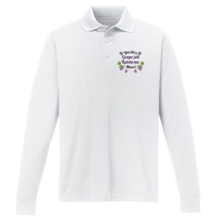 Grape Job Raisin Me Funny Mom Performance Long Sleeve Polo