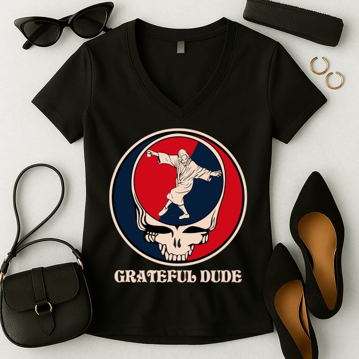 Grateful Dude Skull Women's V-Neck T-Shirt