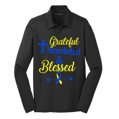 Grateful Thankful & Blessed Down Syndrome Silk Touch Performance Long Sleeve Polo