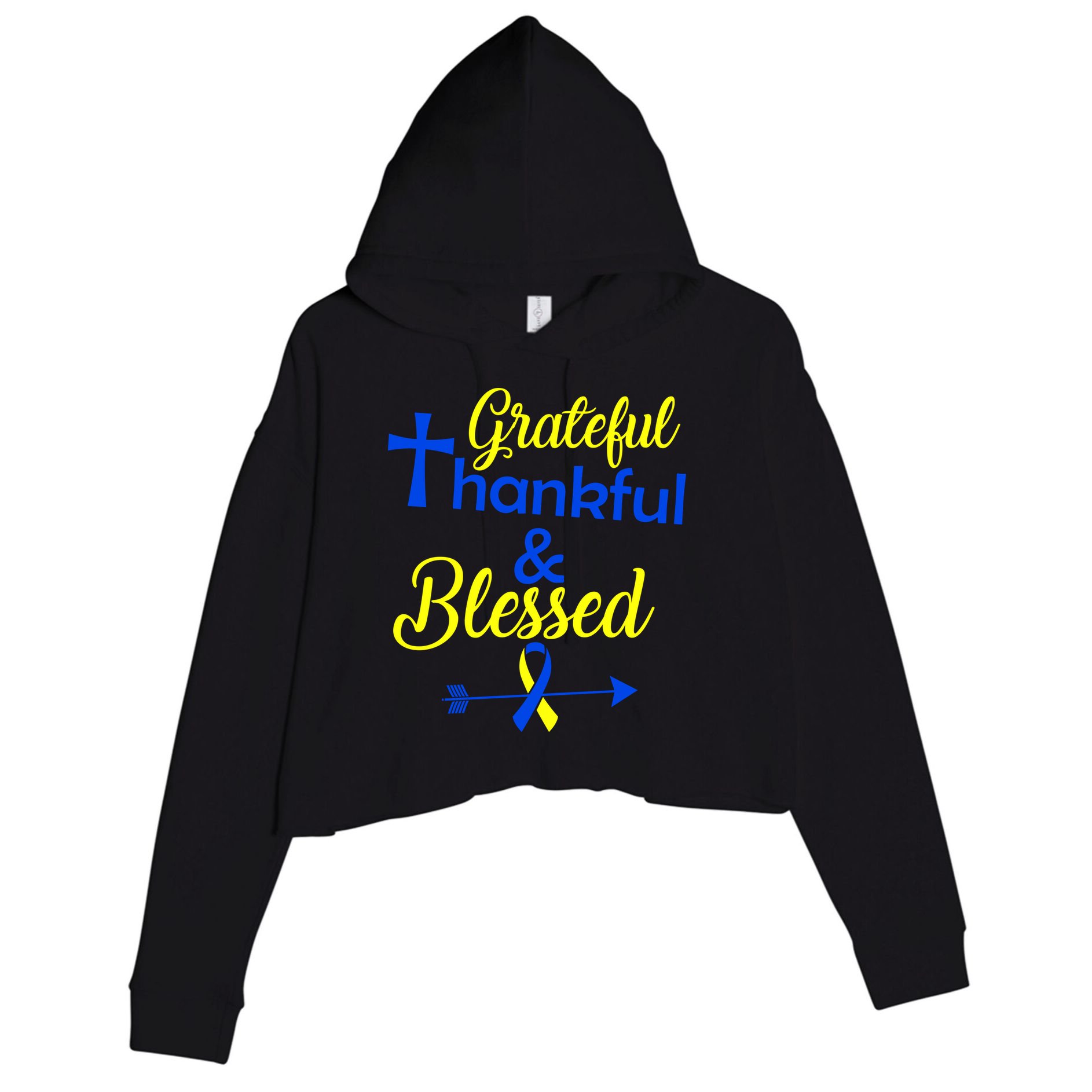 Grateful Thankful & Blessed Down Syndrome Crop Fleece Hoodie