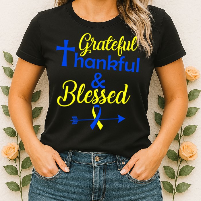 Grateful Thankful & Blessed Down Syndrome Womens T-Shirt