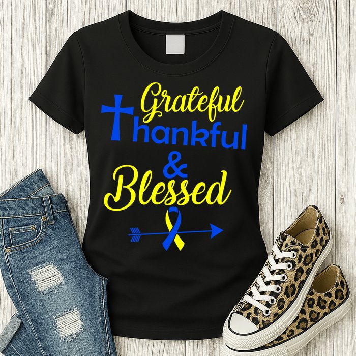 Grateful Thankful & Blessed Down Syndrome Womens T-Shirt