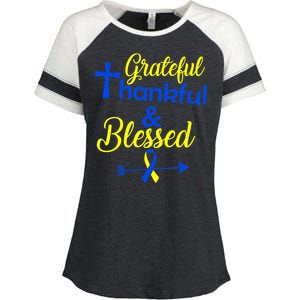 Grateful Thankful & Blessed Down Syndrome Enza Ladies Jersey Colorblock Tee