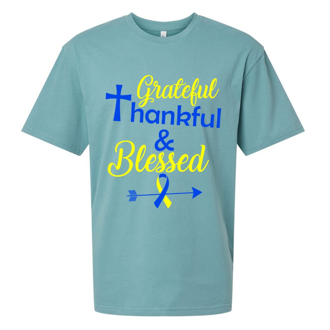Grateful Thankful & Blessed Down Syndrome Sueded Cloud Jersey T-Shirt