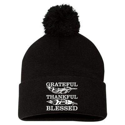 Grateful Thankful And Blessed Pom Pom 12in Knit Beanie