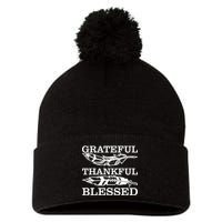 Grateful Thankful And Blessed Pom Pom 12in Knit Beanie