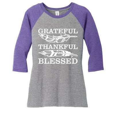 Grateful Thankful And Blessed Women's Tri-Blend 3/4-Sleeve Raglan Shirt