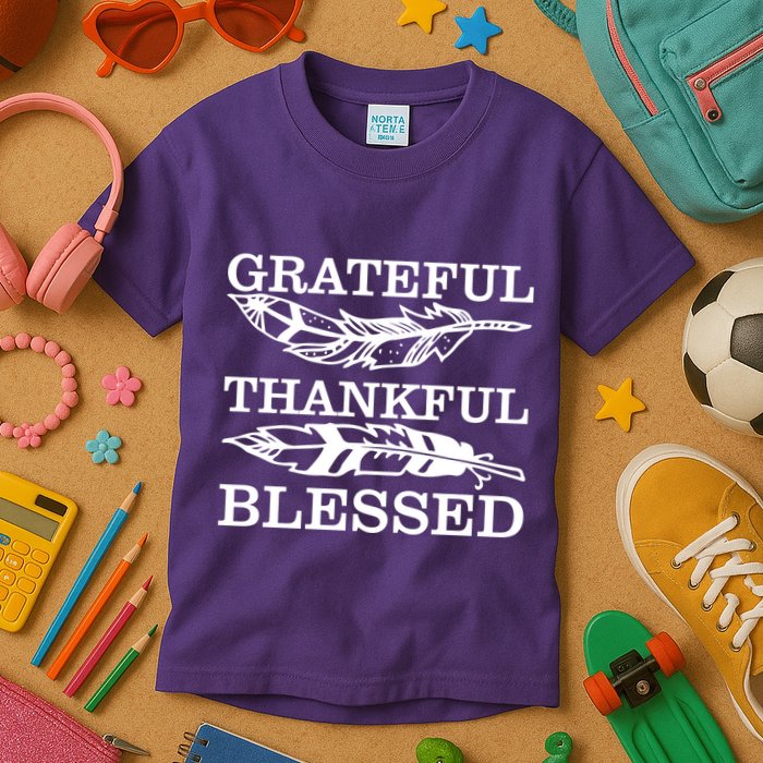 Grateful Thankful And Blessed Kids T-Shirt