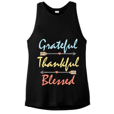 Grateful Thankful Blessed Colorful Thanksgiving Ladies PosiCharge Tri-Blend Wicking Tank