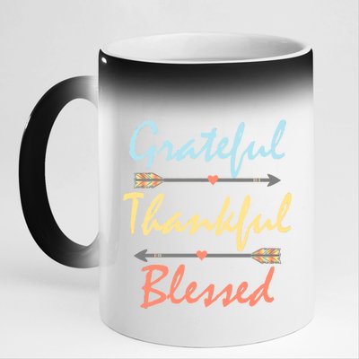 Grateful Thankful Blessed Colorful Thanksgiving 11oz Black Color Changing Mug