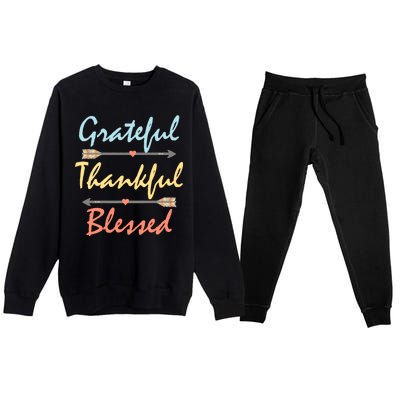 Grateful Thankful Blessed Colorful Thanksgiving Premium Crewneck Sweatsuit Set