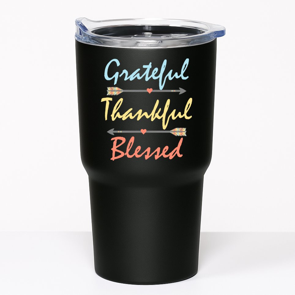 Grateful Thankful Blessed Colorful Thanksgiving Tumbler