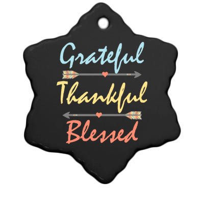 Grateful Thankful Blessed Colorful Thanksgiving Ceramic Star Ornament