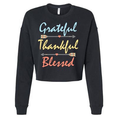 Grateful Thankful Blessed Colorful Thanksgiving Cropped Pullover Crew