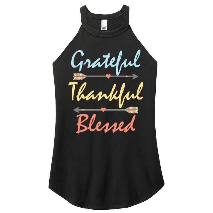 Grateful Thankful Blessed Colorful Thanksgiving Women's Perfect Tri Rocker Tank