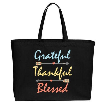 Grateful Thankful Blessed Colorful Thanksgiving Cotton Canvas Jumbo Tote