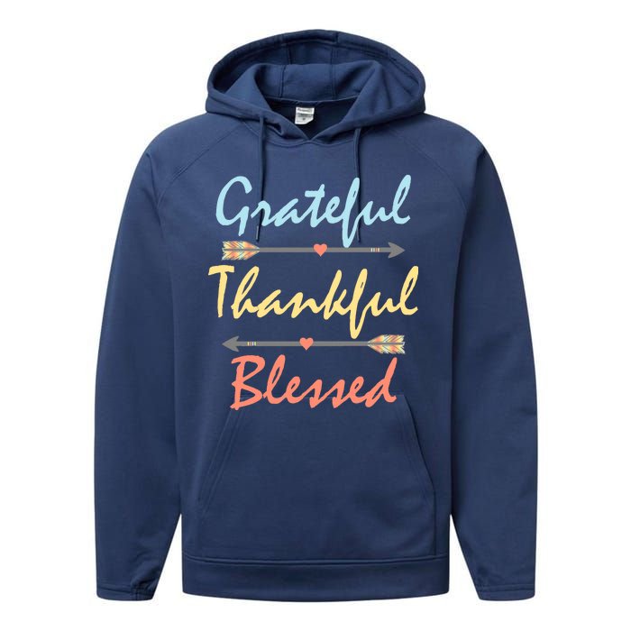 Grateful Thankful Blessed Colorful Thanksgiving Performance Fleece Hoodie