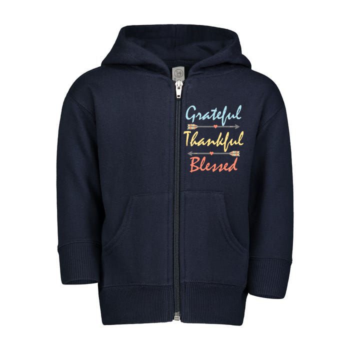 Grateful Thankful Blessed Colorful Thanksgiving Toddler Zip Fleece Hoodie