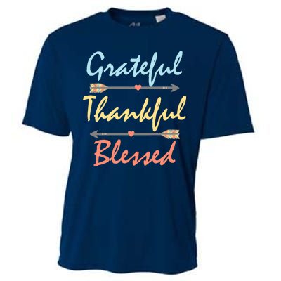 Grateful Thankful Blessed Colorful Thanksgiving Cooling Performance Crew T-Shirt