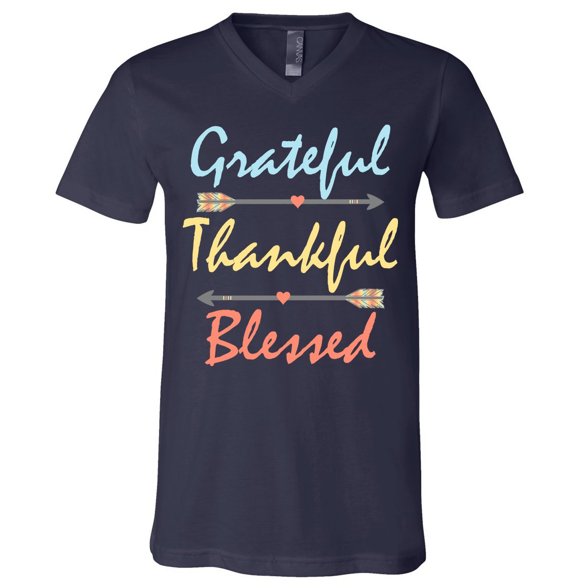 Grateful Thankful Blessed Colorful Thanksgiving V-Neck T-Shirt