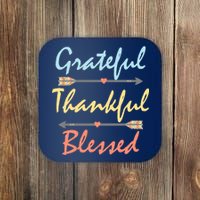 Grateful Thankful Blessed Colorful Thanksgiving Coaster