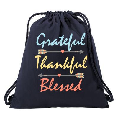 Grateful Thankful Blessed Colorful Thanksgiving Drawstring Bag