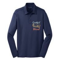 Grateful Thankful Blessed Colorful Thanksgiving Silk Touch Performance Long Sleeve Polo