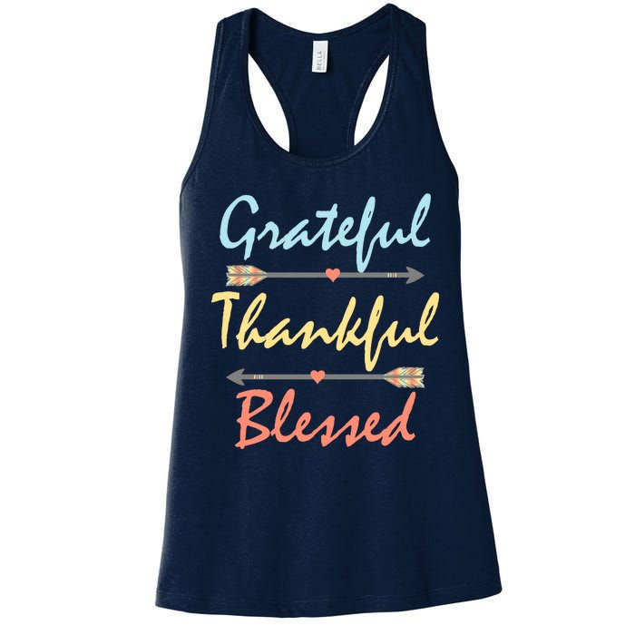 Grateful Thankful Blessed Colorful Thanksgiving Women's Racerback Tank