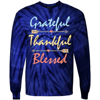 Grateful Thankful Blessed Colorful Thanksgiving Tie-Dye Long Sleeve Shirt